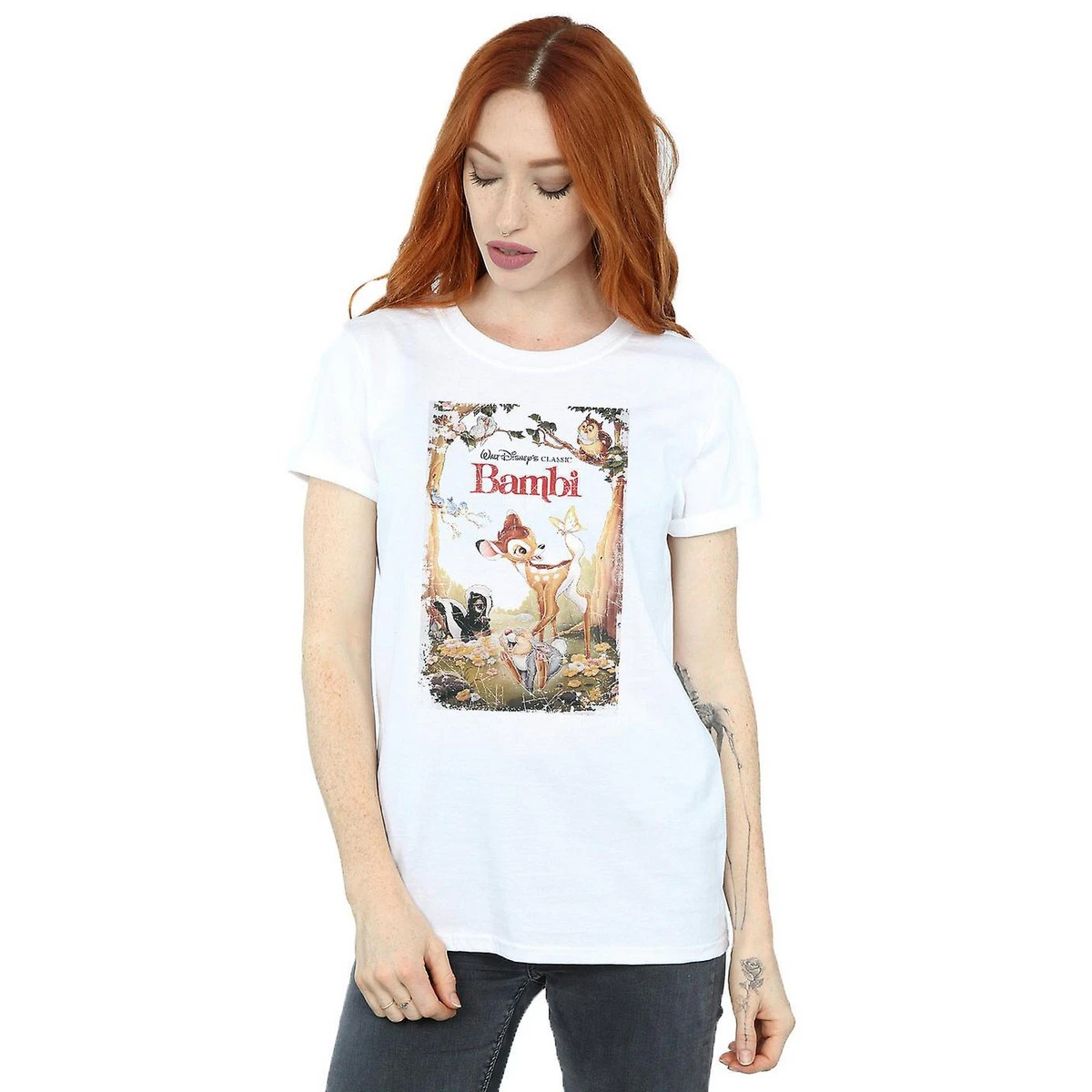 Bambi Womens Poster Cotton Boyfriend T-Shirt (White) - BI1549