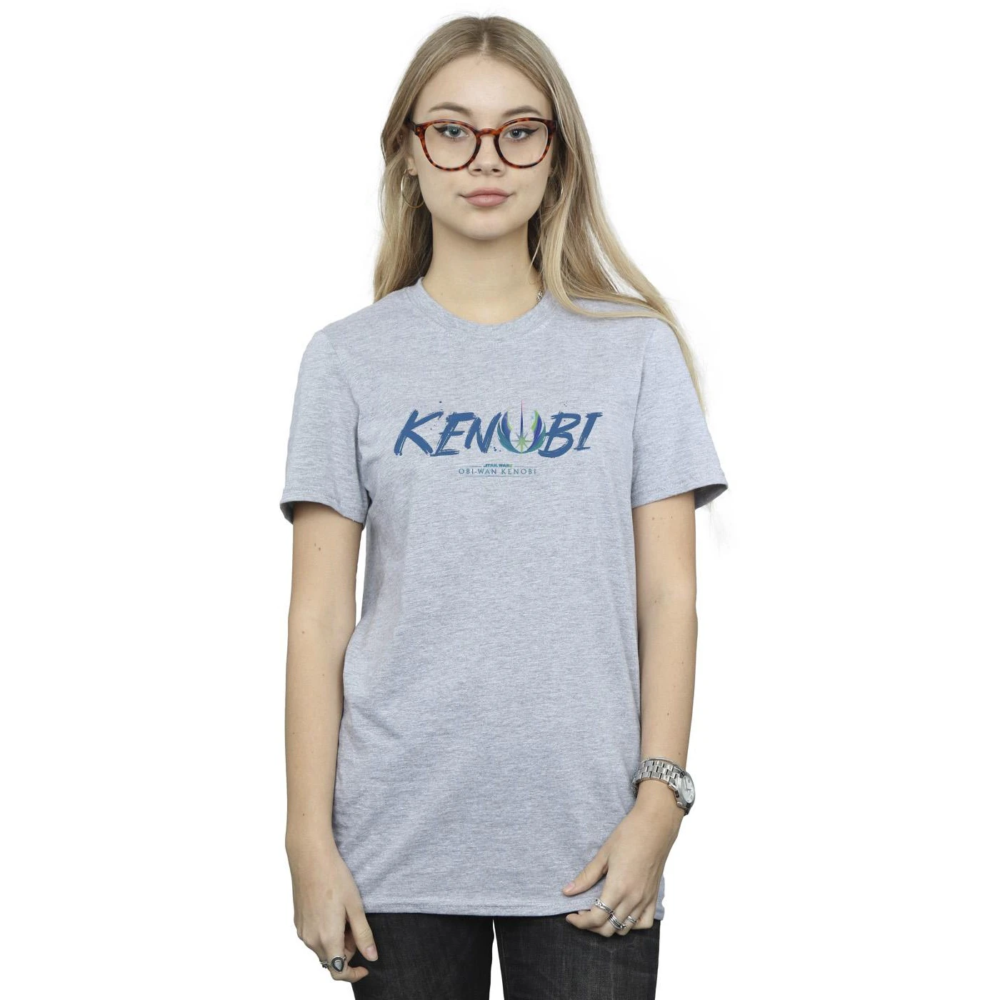 Star Wars: Obi-Wan Kenobi Womens Painted Front Cotton Boyfriend T-Shirt (Sports Grey) - BI15251