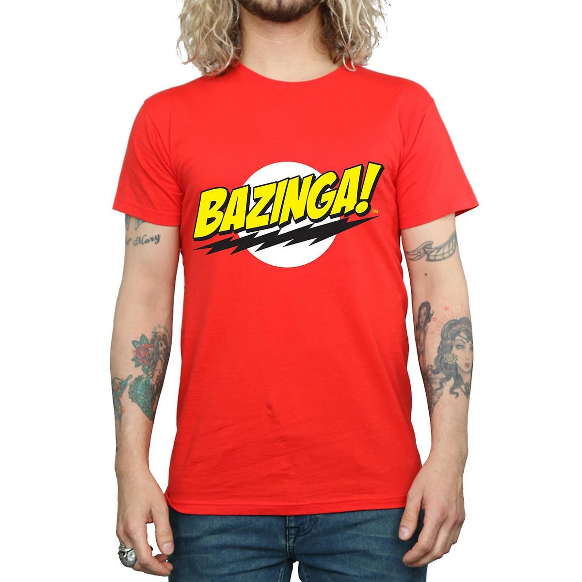 The Big Bang Theory Mens Bazinga Cotton T-Shirt (Red) - BI1582