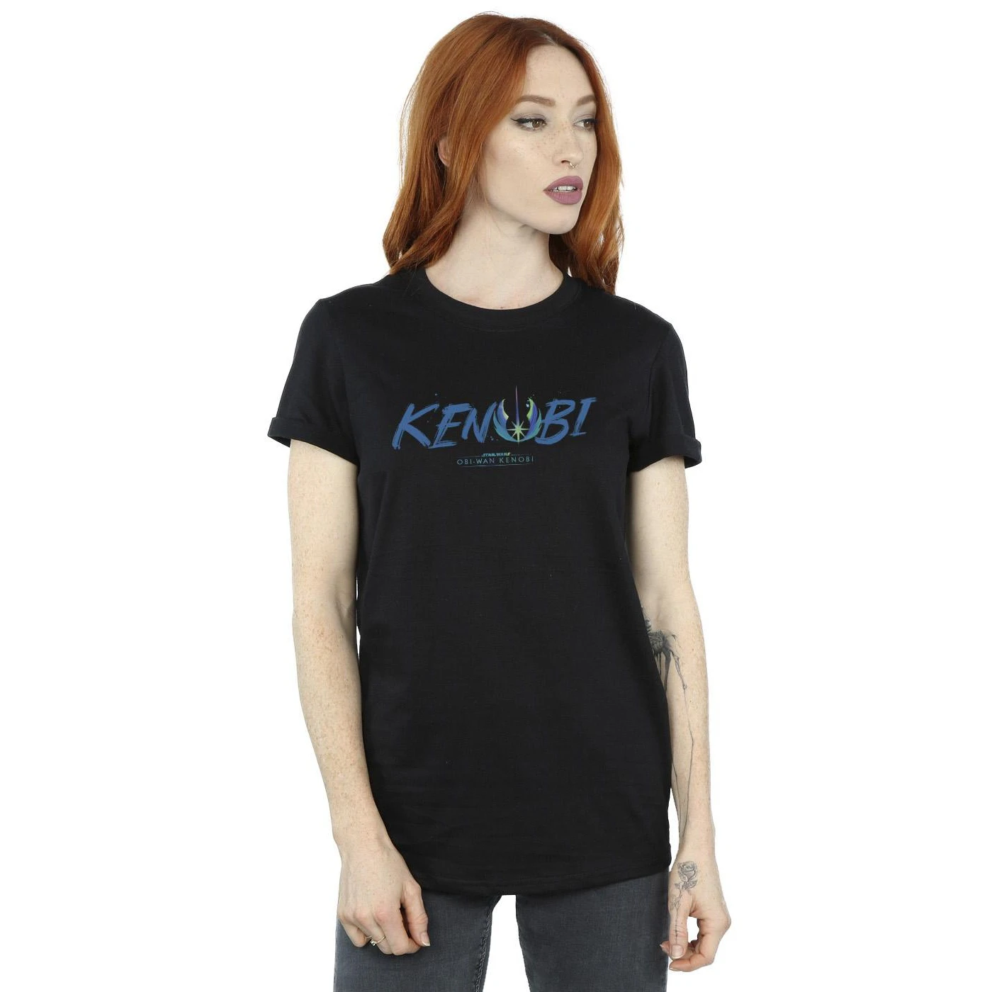 Star Wars: Obi-Wan Kenobi Womens Painted Front Cotton Boyfriend T-Shirt (Black) - BI15251