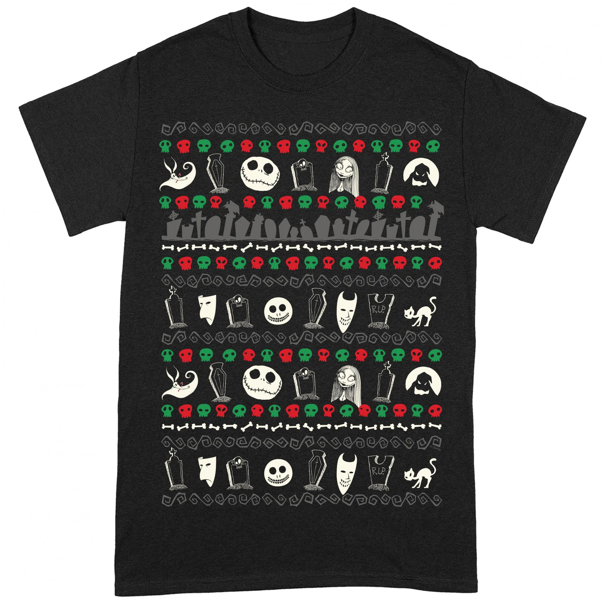 Nightmare Before Christmas Unisex Adult The Festive Icons T-Shirt (Black/White) - BI160