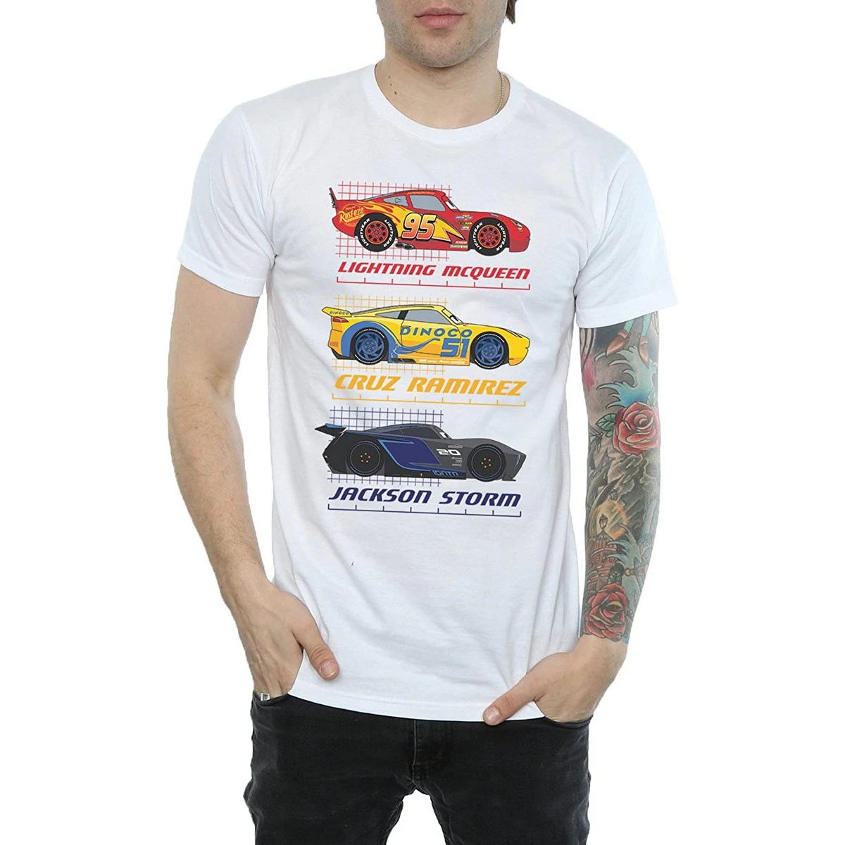 Cars Mens Racer Profile Cotton T-Shirt (White) - BI1615