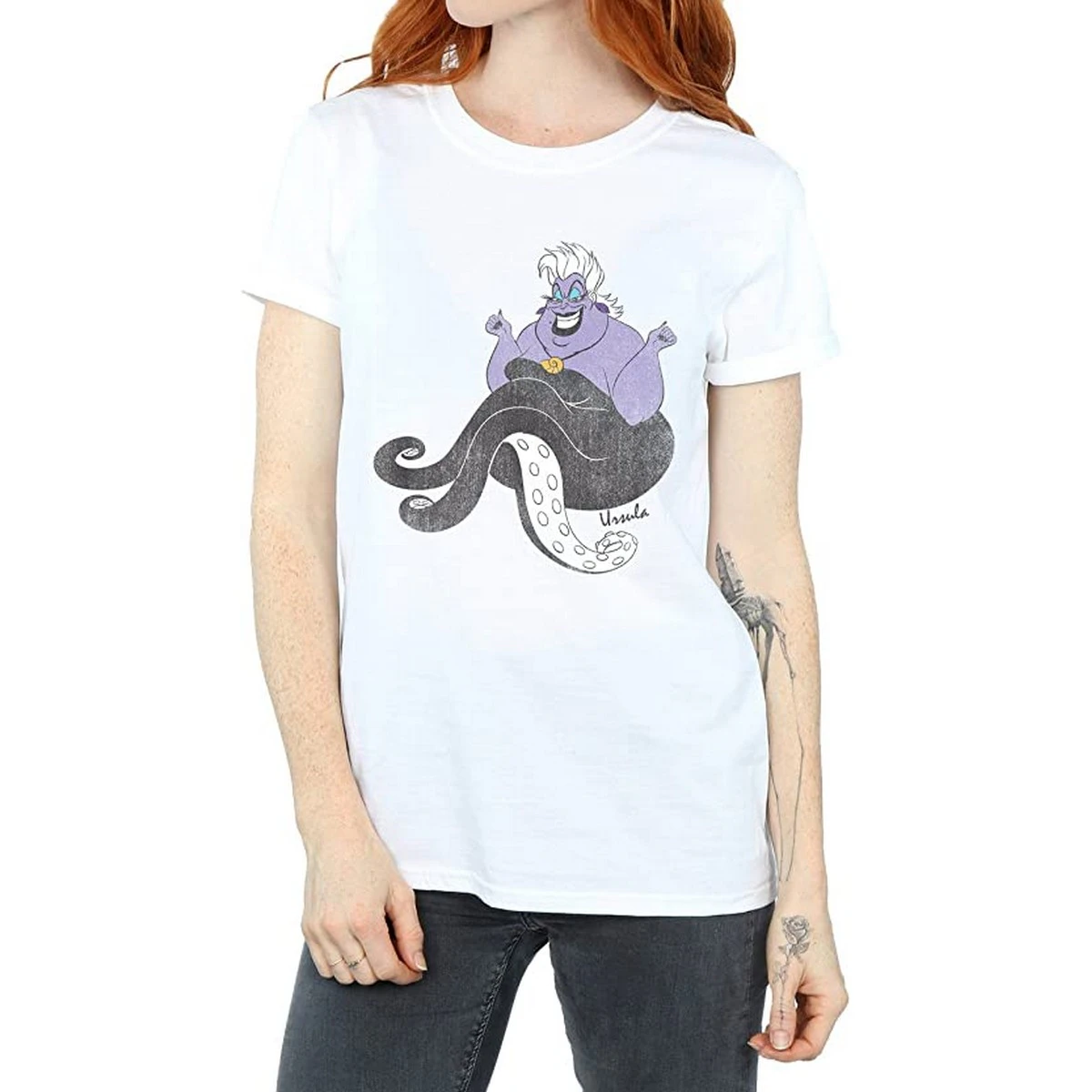 The Little Mermaid Womens Ursula Cotton Boyfriend T-Shirt (White) - BI1656