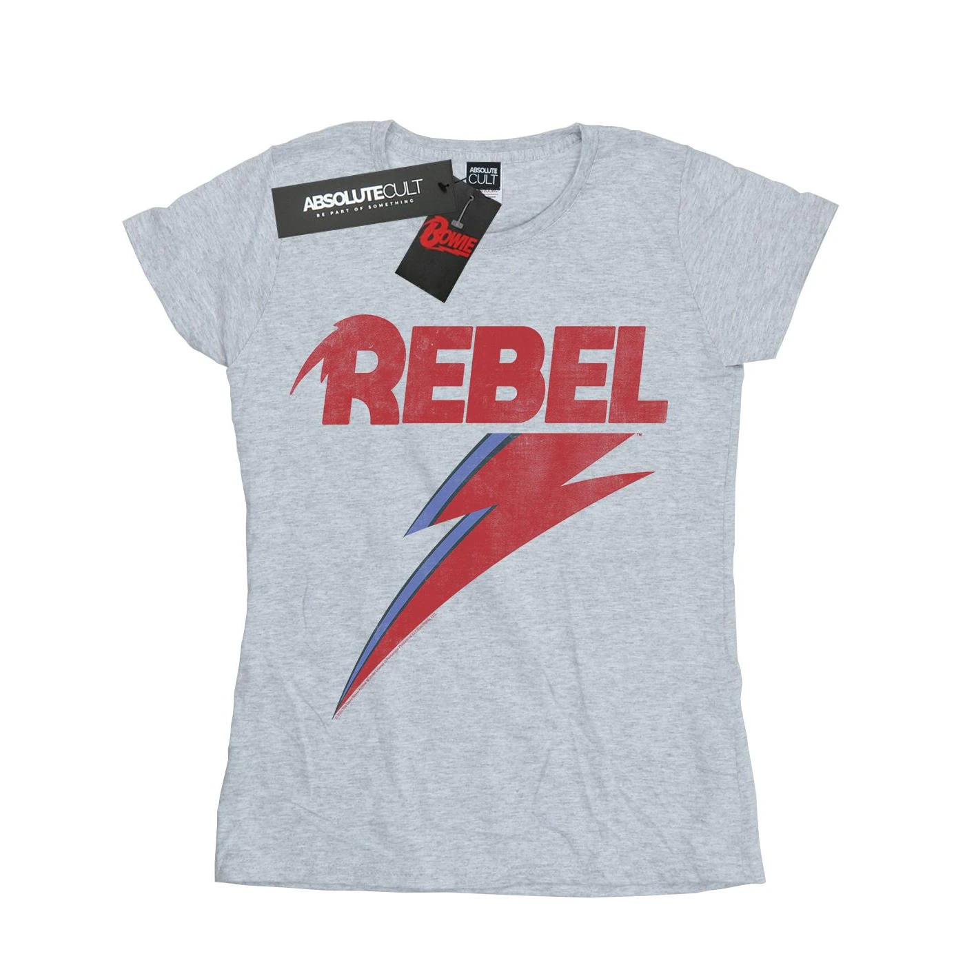 David Bowie Womens Distressed Rebel Cotton T-Shirt (Sports Grey) - BI16848