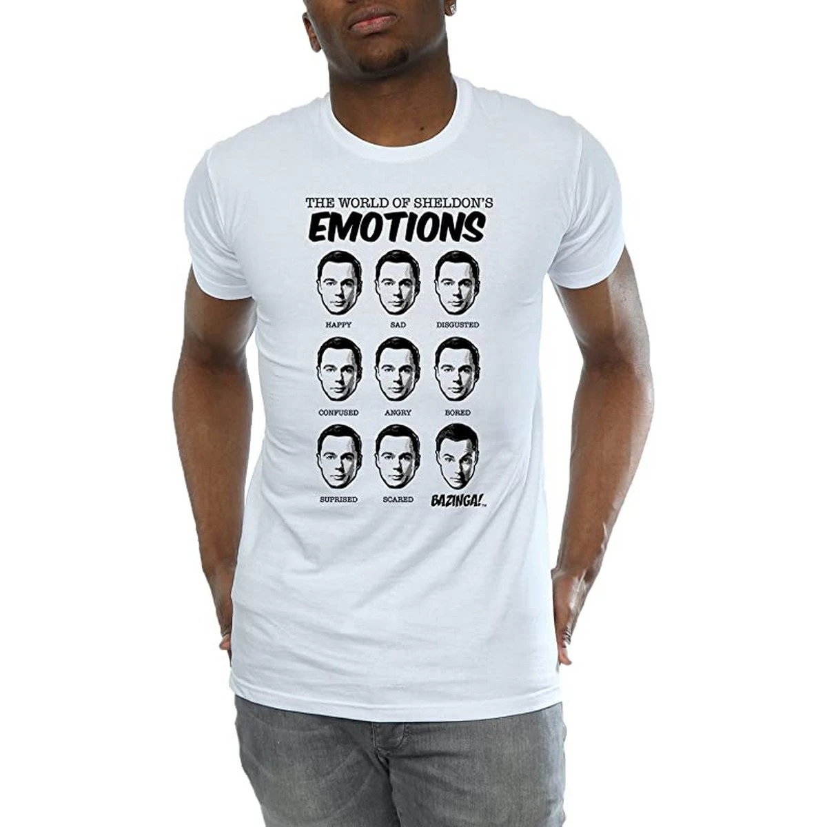 The Big Bang Theory Mens Emotions Sheldon Cotton T-Shirt (White) - BI1590