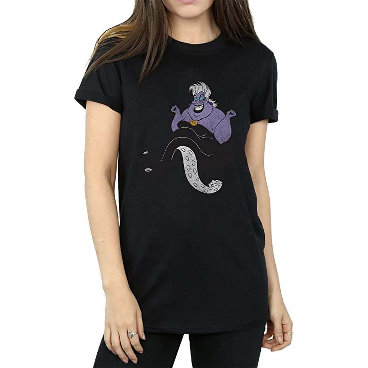 The Little Mermaid Womens Ursula Cotton Boyfriend T-Shirt (Black) - BI1656