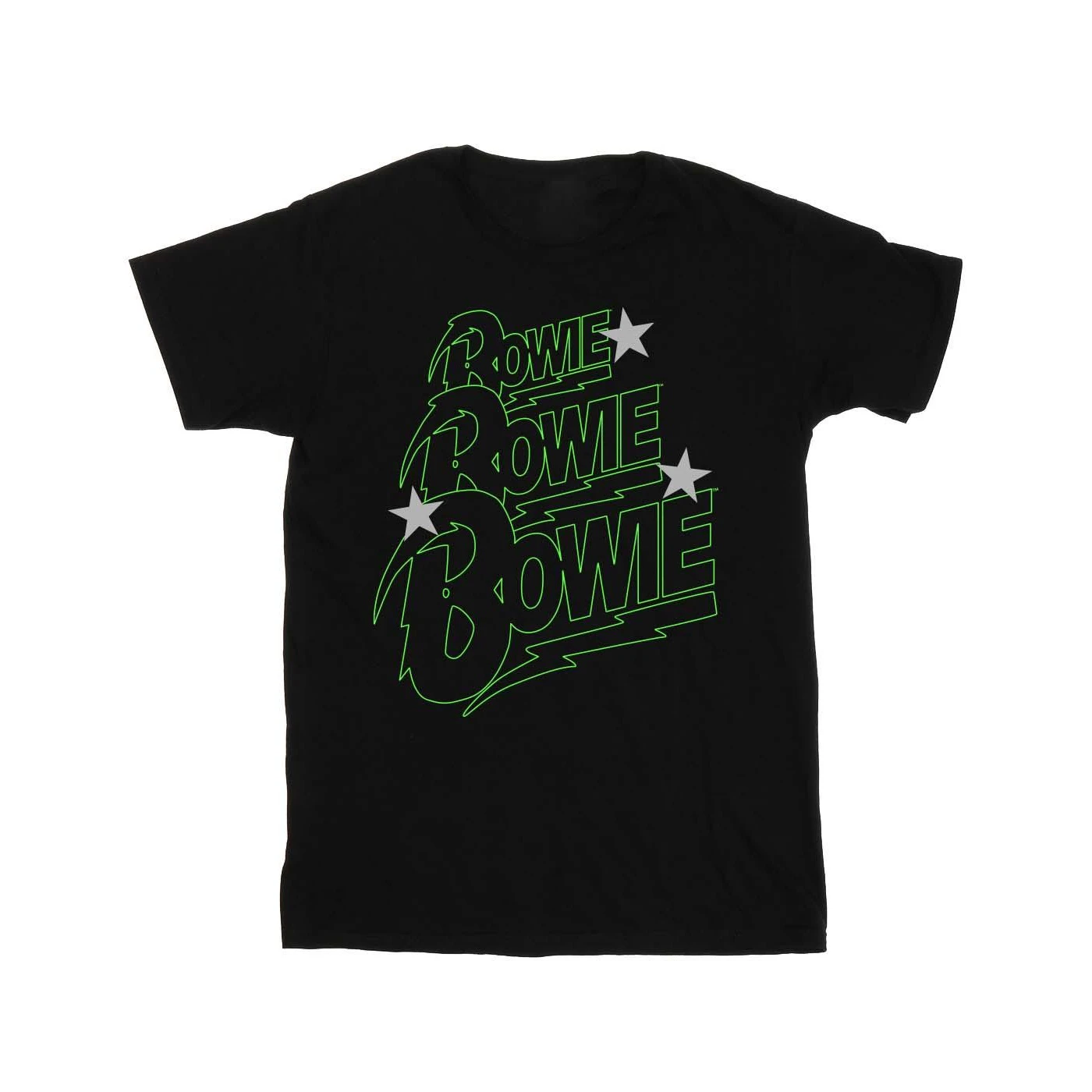 David Bowie Womens Multiple Neon Logo Cotton Boyfriend T-Shirt (Black) - BI19097