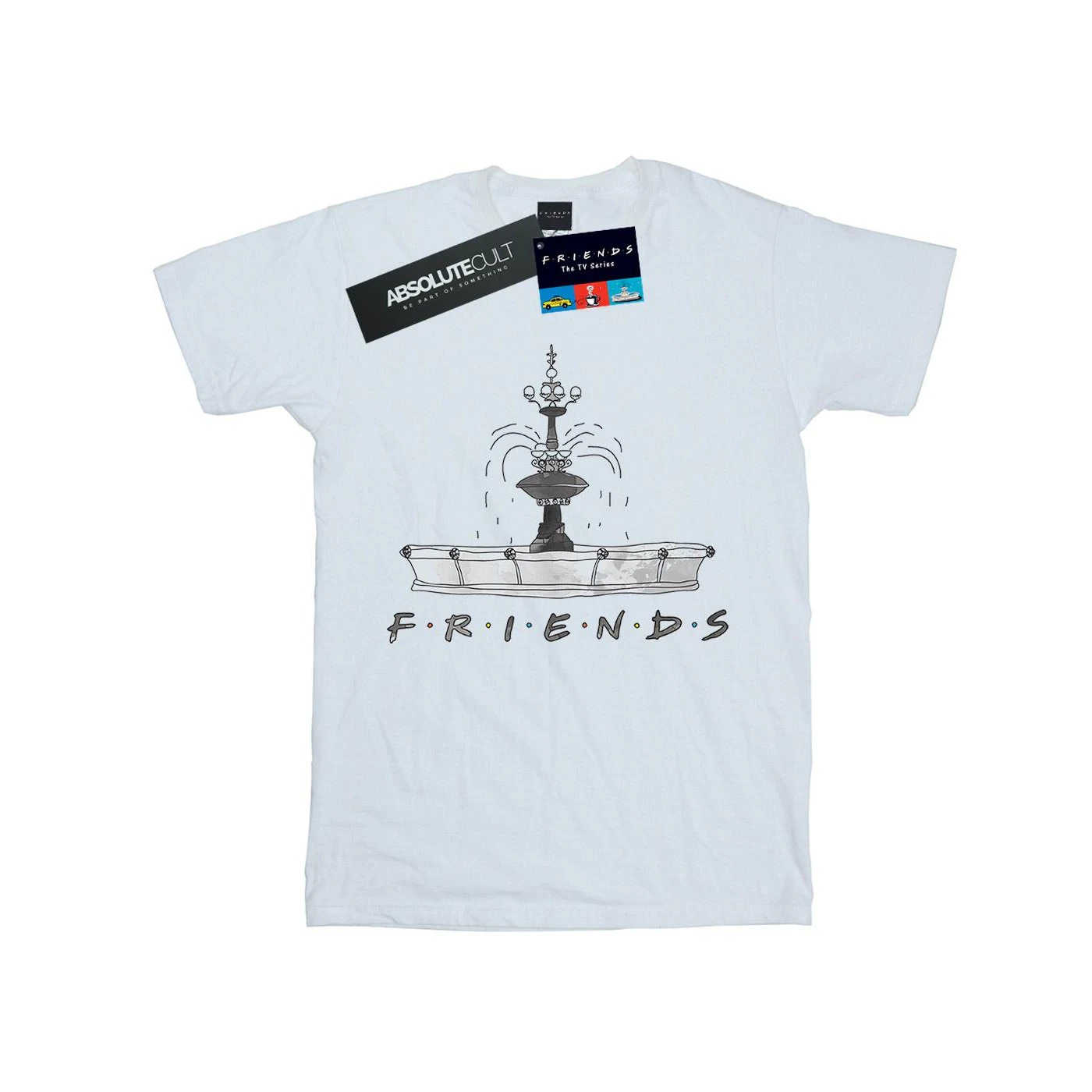 Friends Womens Fountain Sketch Cotton Boyfriend T-Shirt (White) - BI23501