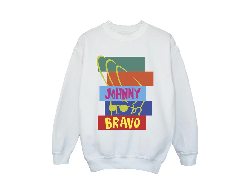 Johnny Bravo Boys Rectangle Pop Art Sweatshirt (White) - BI21209