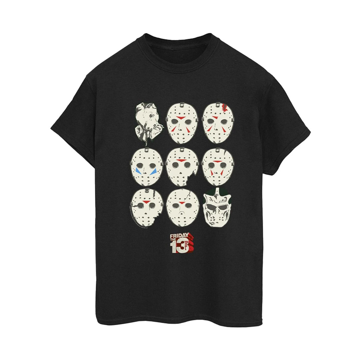 Friday The 13th Womens Jason Masks Cotton Boyfriend T-Shirt (Black) - BI23315