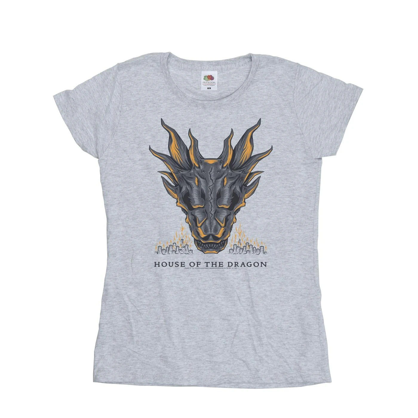 Game Of Thrones: House Of The Dragon Womens Dragon Flames Cotton T-Shirt (Sports Grey) - BI22955