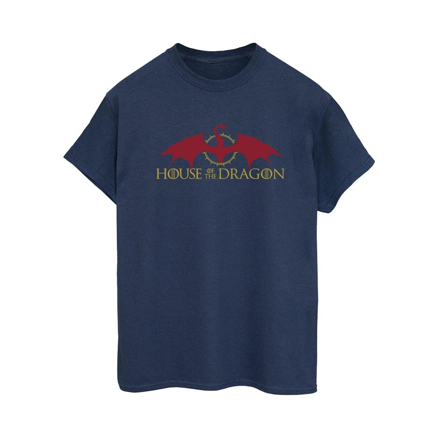 Game Of Thrones: House Of The Dragon Womens Dragon Logo Cotton Boyfriend T-Shirt (Navy Blue) - BI26029