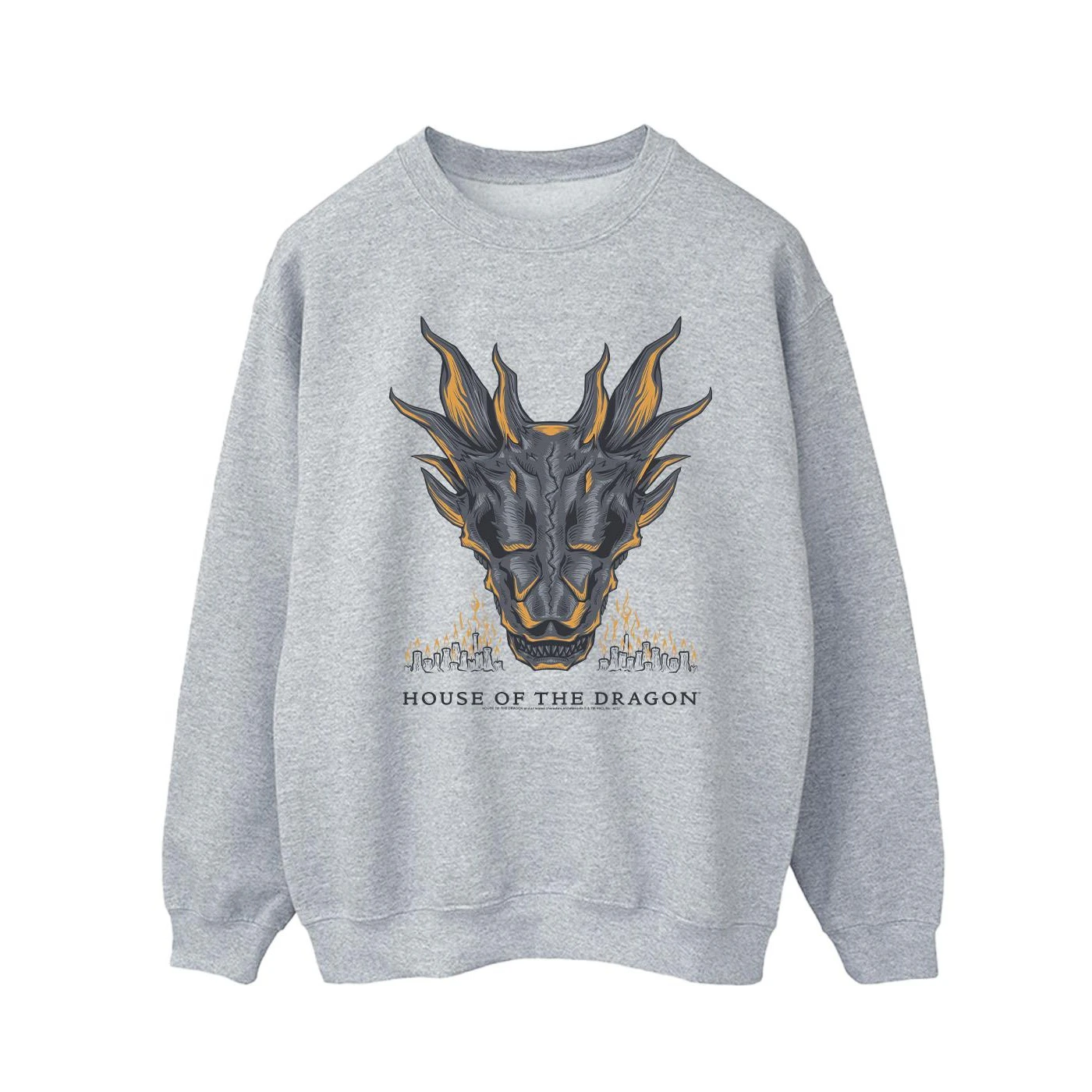 Game Of Thrones: House Of The Dragon Mens Dragon Flames Sweatshirt (Sports Grey) - BI26866