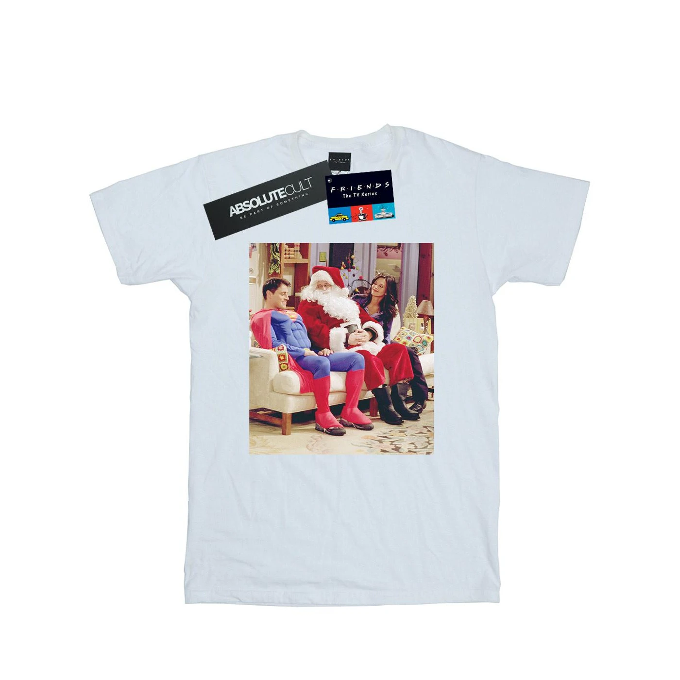 Friends Womens Couch Santa Cotton Boyfriend T-Shirt (White) - BI23580