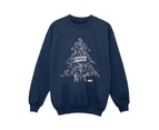 Marvel Boys Captain America Christmas Tree Sweatshirt (Navy Blue) - BI25248