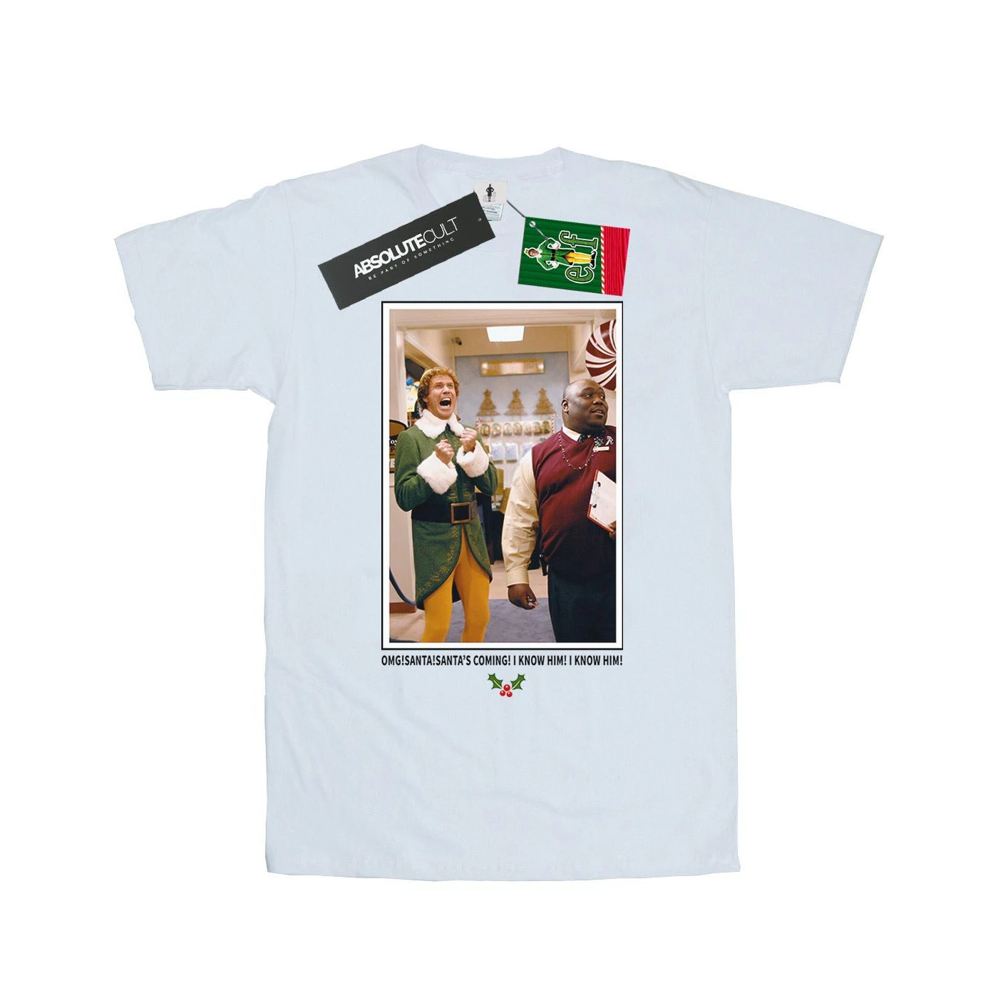 Elf Womens OMG Santa Photo Cotton Boyfriend T-Shirt (White) - BI22107