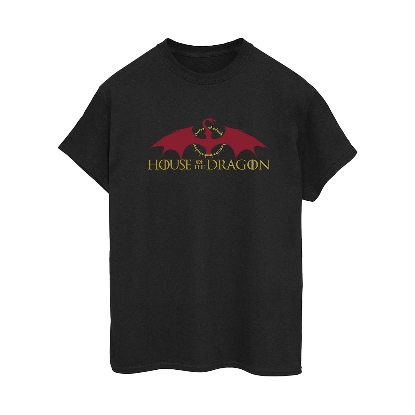 Game Of Thrones: House Of The Dragon Womens Dragon Logo Cotton Boyfriend T-Shirt (Black) - BI26029