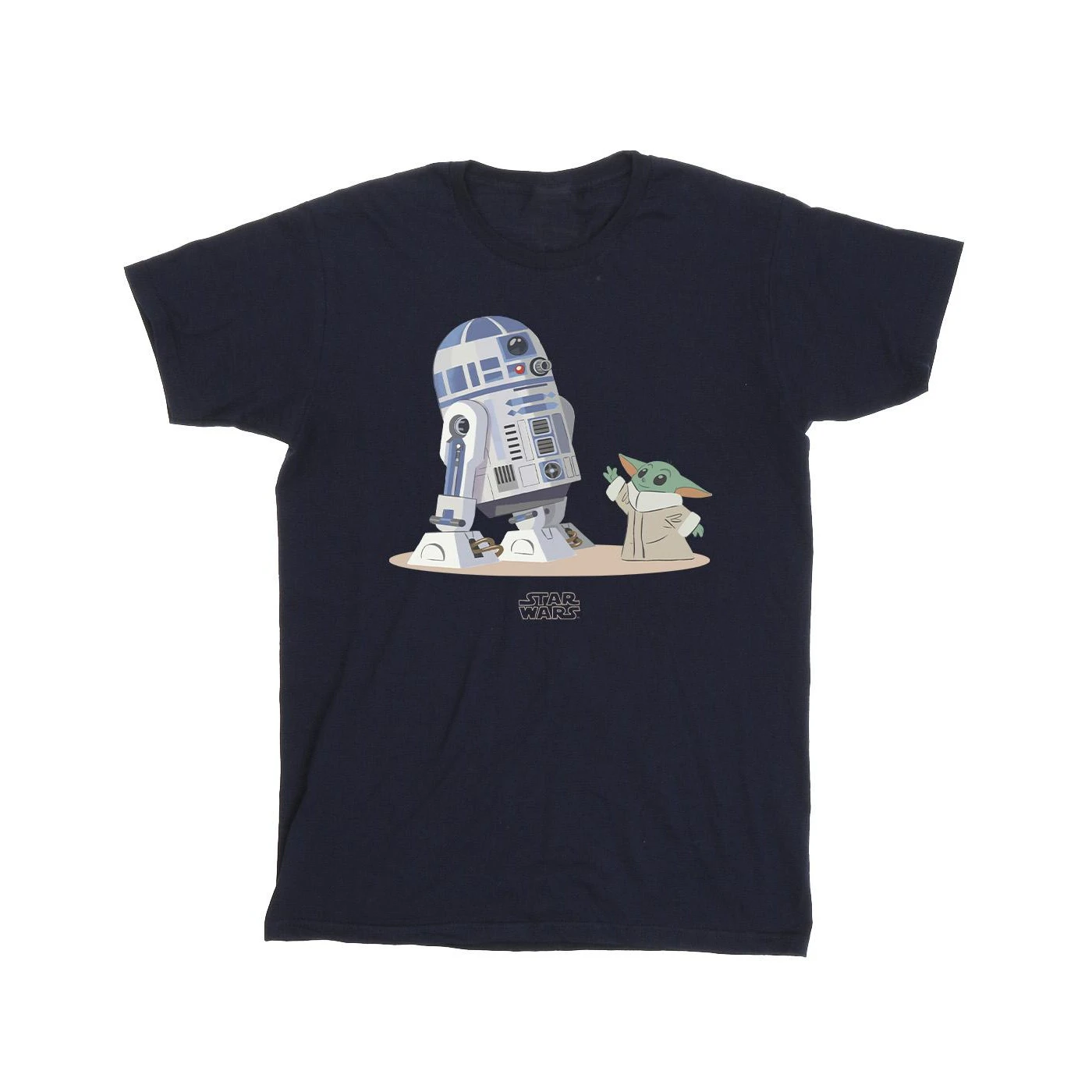 Star Wars Girls The Mandalorian R2D2 And Grogu Cotton T-Shirt (Navy Blue) - BI39512