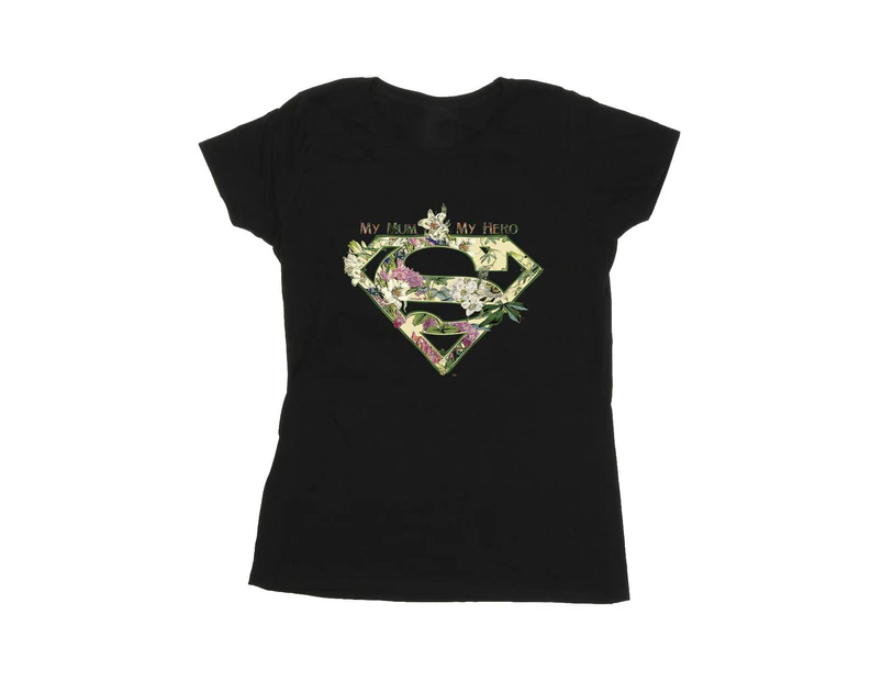 DC Comics Womens Superman My Mum My Hero Cotton T-Shirt (Black) - BI39590