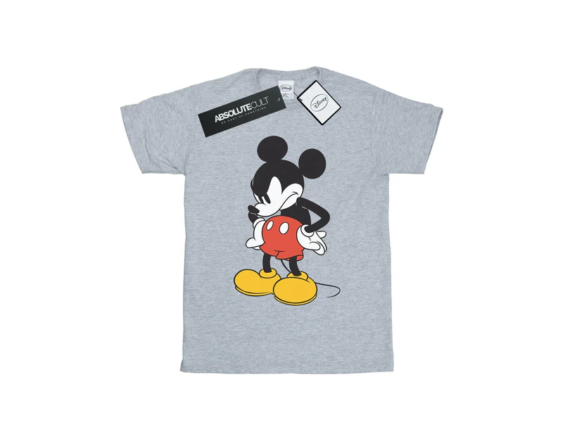Disney Girls Mickey Mouse Angry Look Down Cotton T-Shirt (Sports Grey) - BI28714