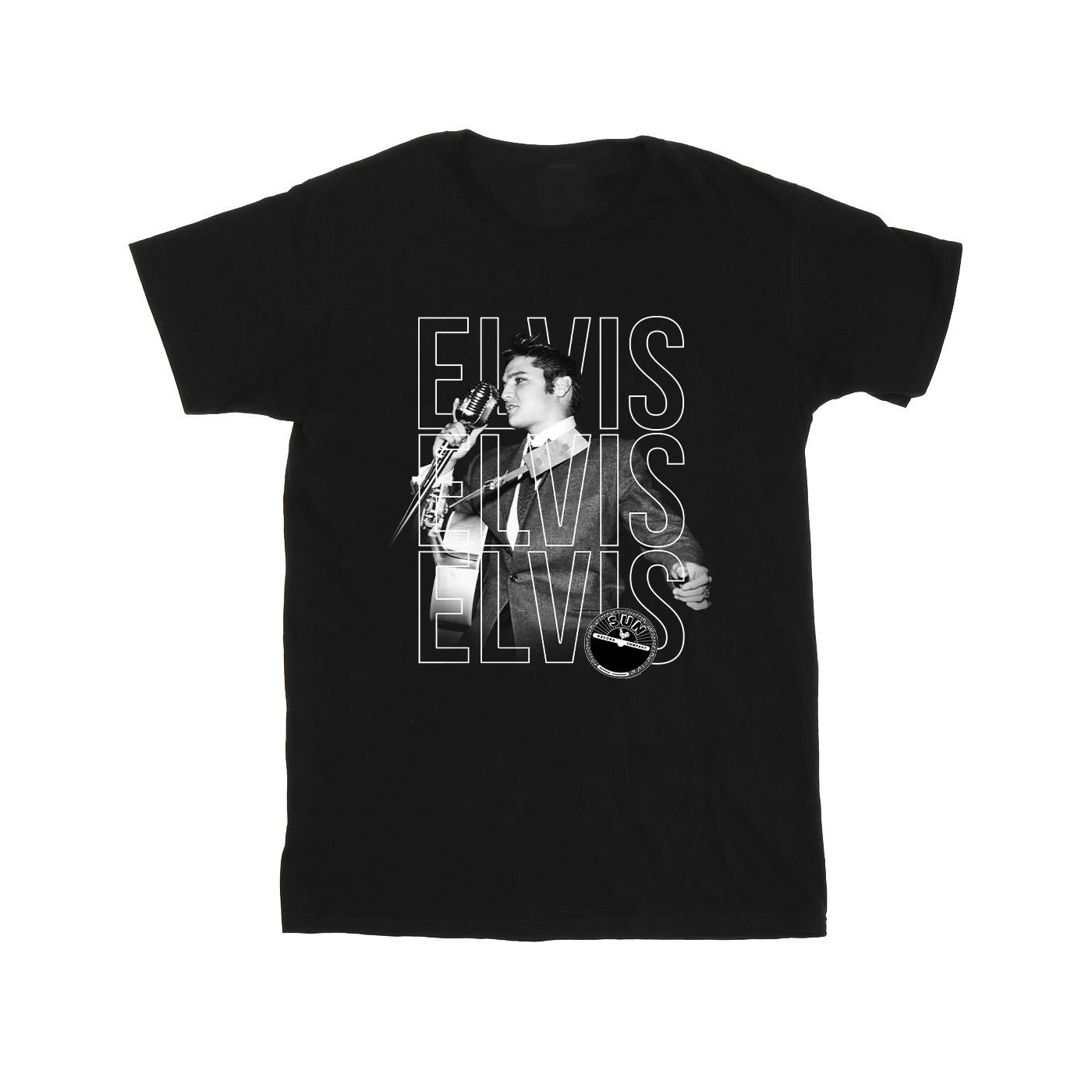 Elvis Girls Triple Logo Portrait Cotton T-Shirt (Black) - BI34131