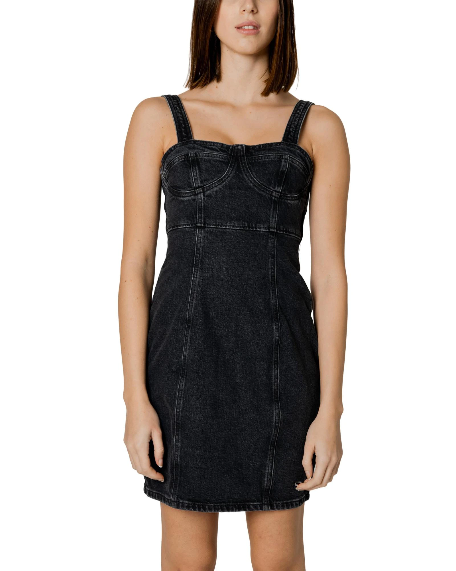 Cotton Slip-On Square Neckline Dress - Black