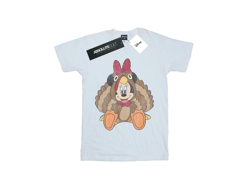 Disney Womens Minnie Mouse Thanksgiving Turkey Costume Cotton Boyfriend T-Shirt (White) - BI37562