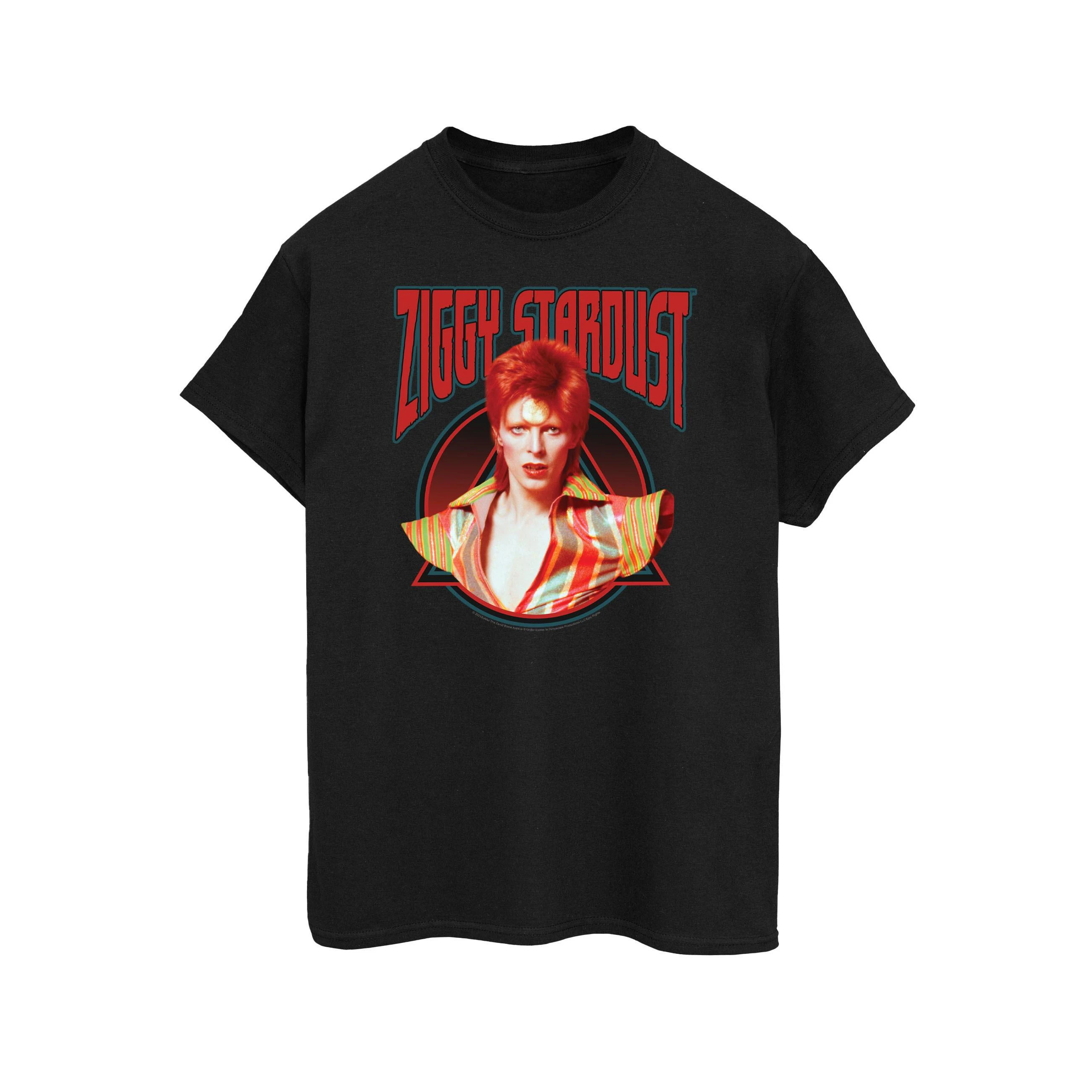 David Bowie Womens Ziggy Stardust Boyfriend Fit Cotton Boyfriend T-Shirt (Black) - BI51843