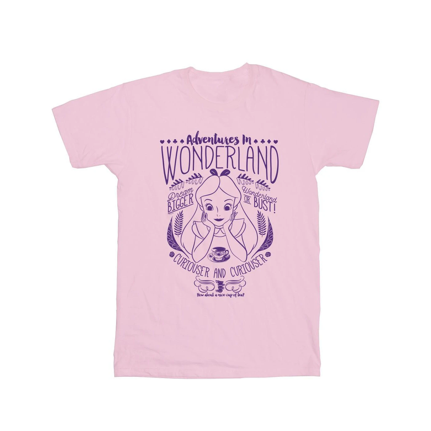 Alice In Wonderland Girls Adventures Cotton T-Shirt (Baby Pink) - BI862