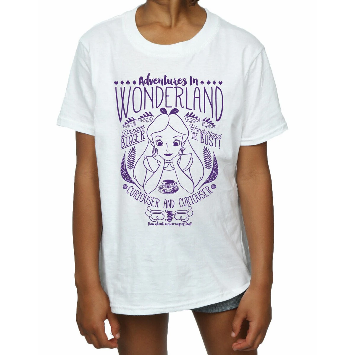 Alice In Wonderland Girls Adventures Cotton T-Shirt (White) - BI862