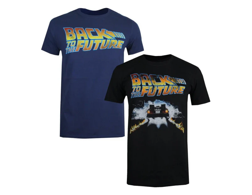 Back To The Future Mens Distressed Logo T-Shirt (Pack of 2) (Navy Blue/Black) - TV1267