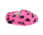 Slumberzzz Childrens/Kinds Leopard Print Slippers (Pink/Black) - UT1573