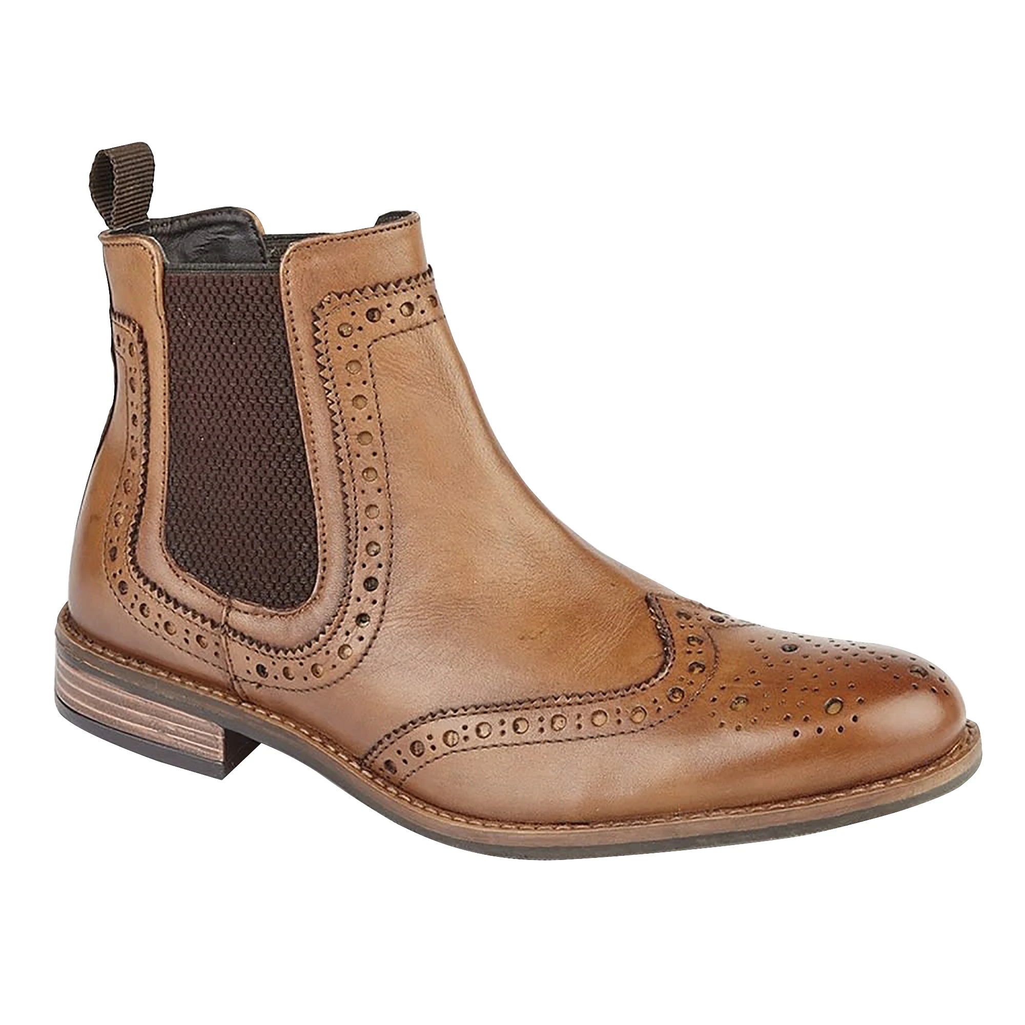 Roamers Mens High Brogue Chelsea Boot (Tan) - DF1666