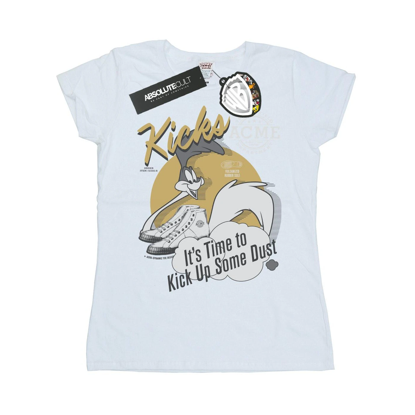 Looney Tunes Womens Road Runner Kicks Cotton T-Shirt (White) - BI26702