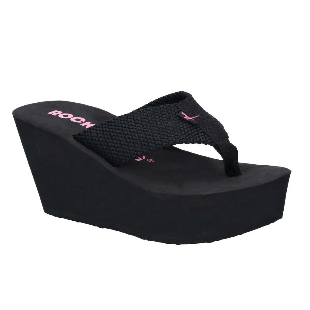 Rocket Dog Womens Diver Webbing Slip On Wedge Sandals (Black) - FS6023