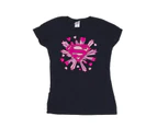 DC Comics Womens Superman Pink Hearts And Stars Logo Cotton T-Shirt (Navy Blue) - BI39569