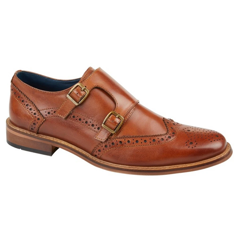 Roamers Mens Leather Double Monk Strap Brogues (Tan) - DF2270