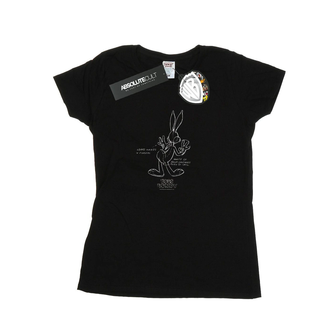 Looney Tunes Womens Bugs Bunny White Belly Cotton T-Shirt (Black) - BI27470