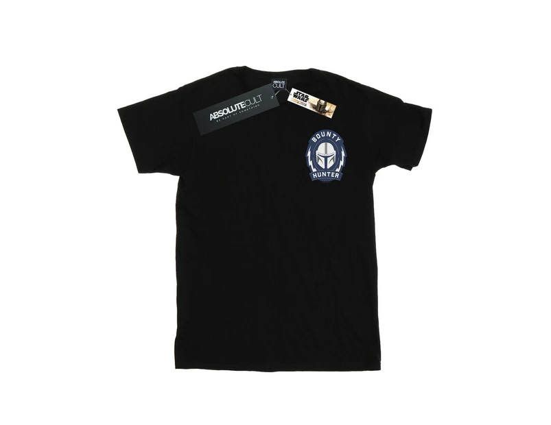 Star Wars Girls The Mandalorian Bounty Hunter Badge Breast Print Cotton T-Shirt (Black) - BI38728