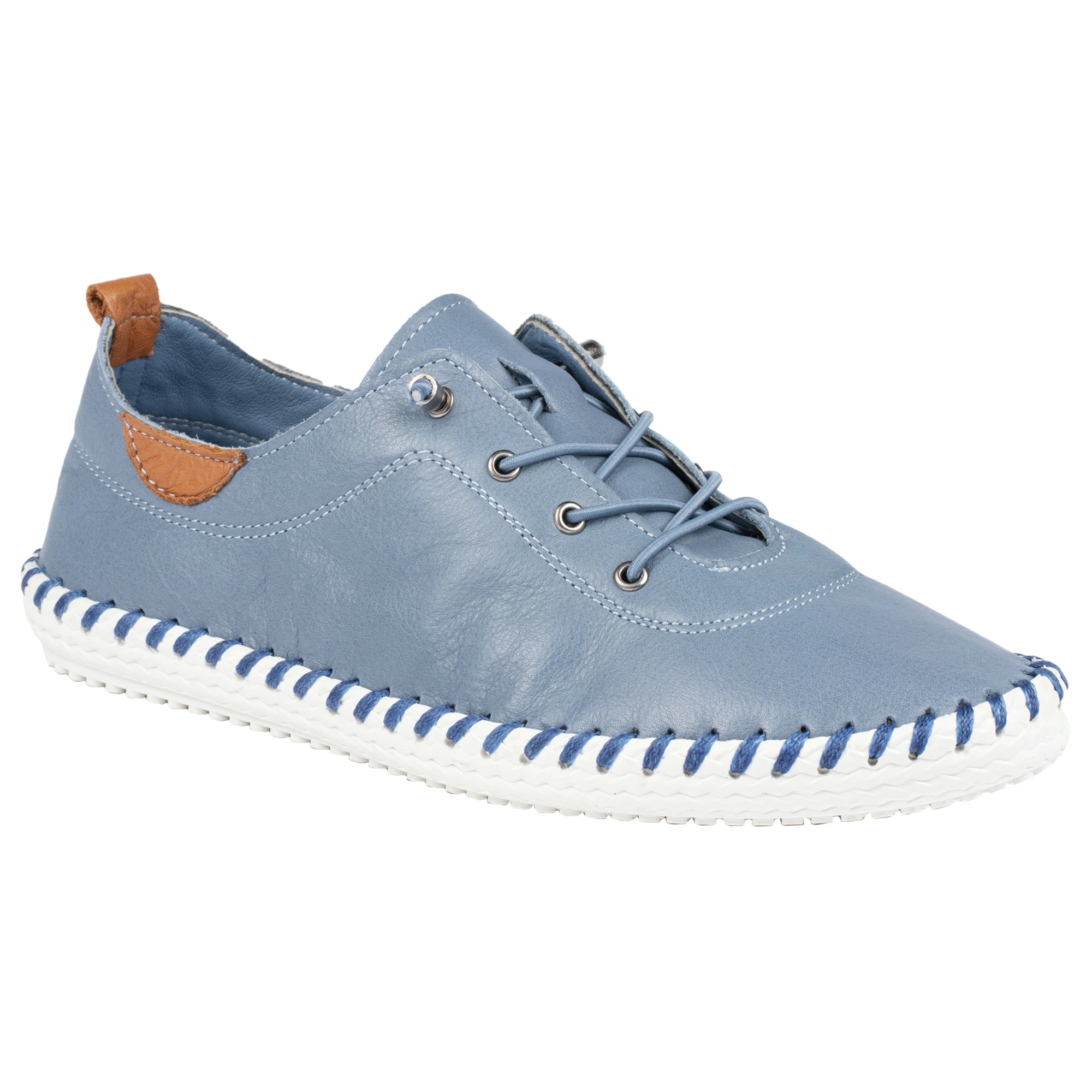 Lunar Womens St Ives Leather Plimsolls (Mid Blue) - GS285