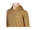 Cotton Blend Solid Color Hooded Sweatshirt - Brown