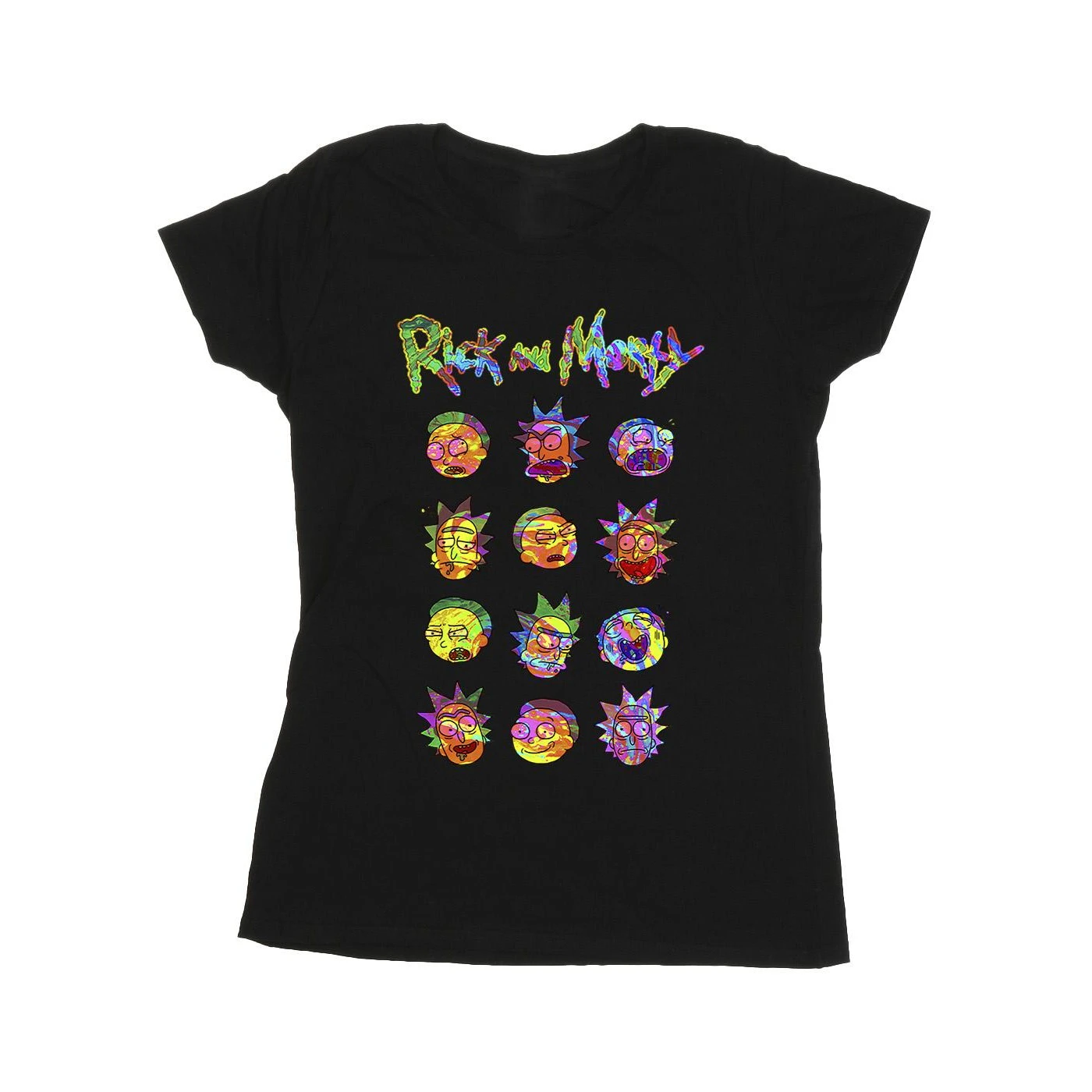 Rick And Morty Womens Tie Dye Faces Cotton T-Shirt (Black) - BI37991