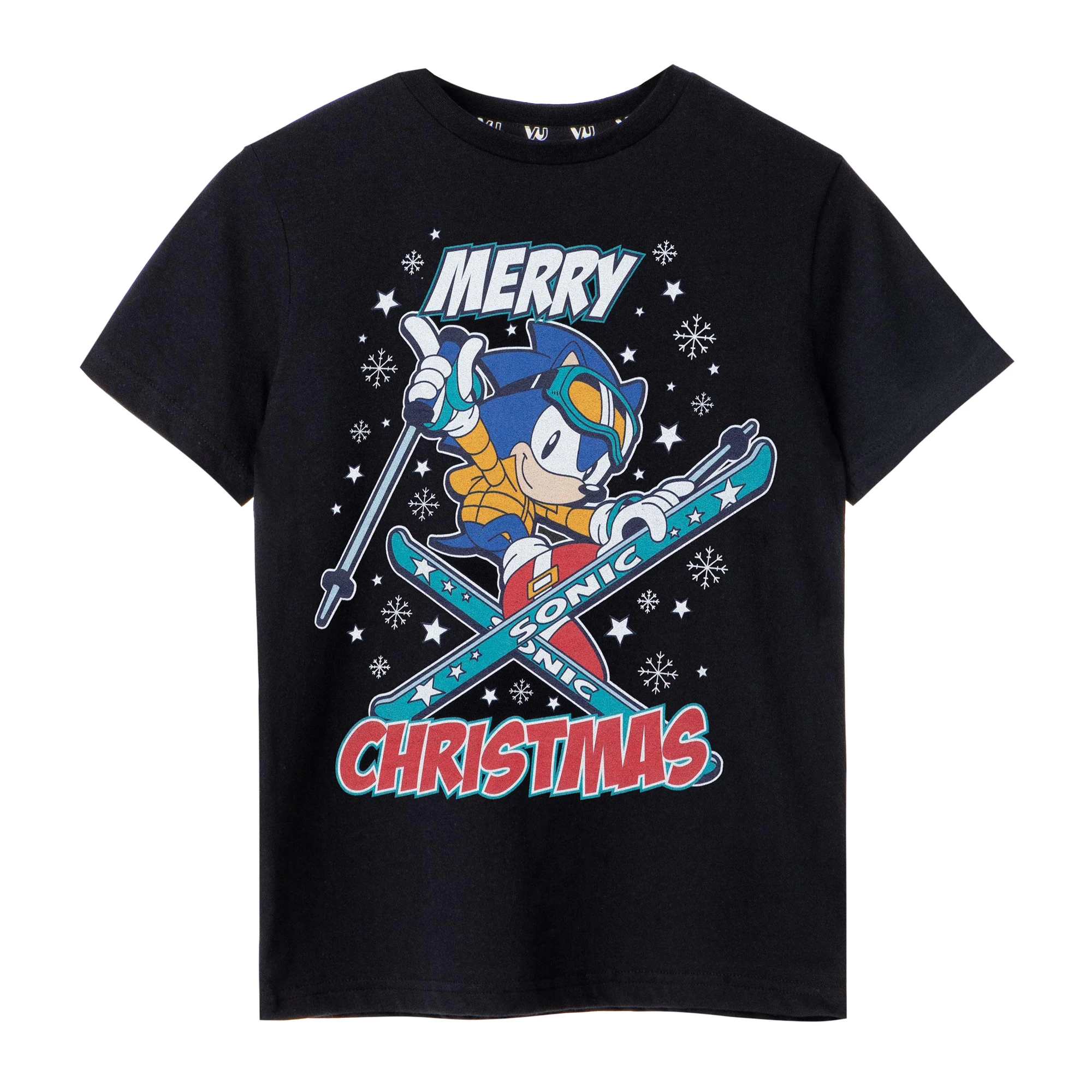 Sonic The Hedgehog Boys Merry Christmas T-Shirt (Black) - NS7589