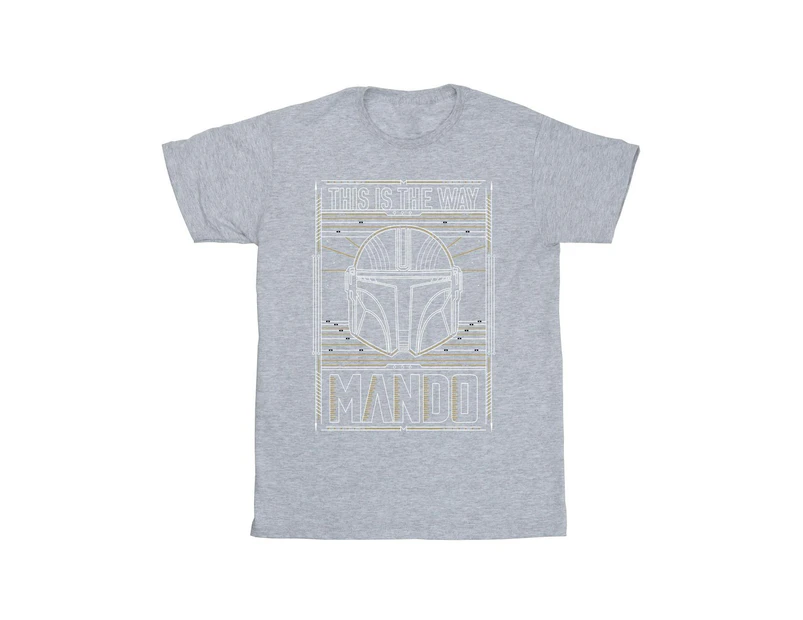 Star Wars Mens The Mandalorian The Way Outline Helm T-Shirt (Sports Grey) - BI47406