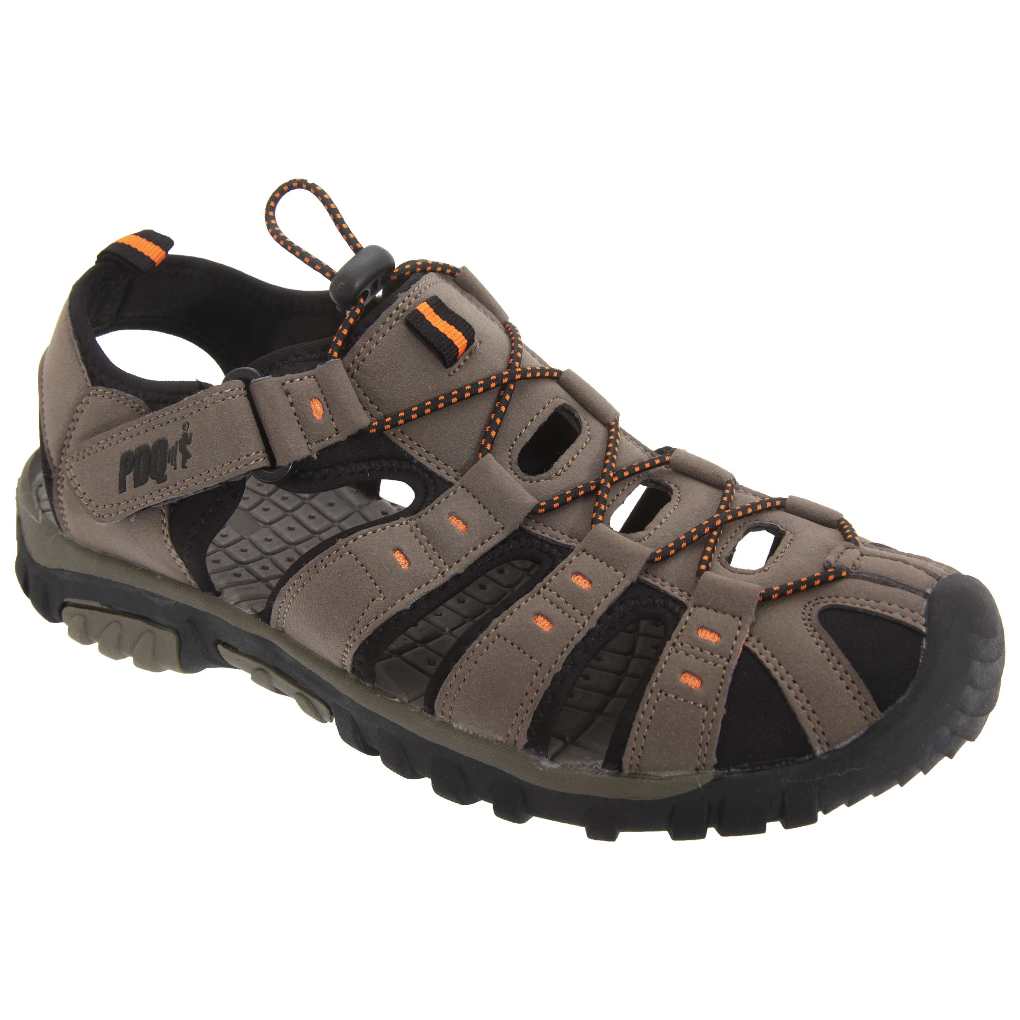 PDQ Mens Toggle & Touch Fastening Synthetic Nubuck Trail Sandals (Dark Taupe/Orange) - DF555