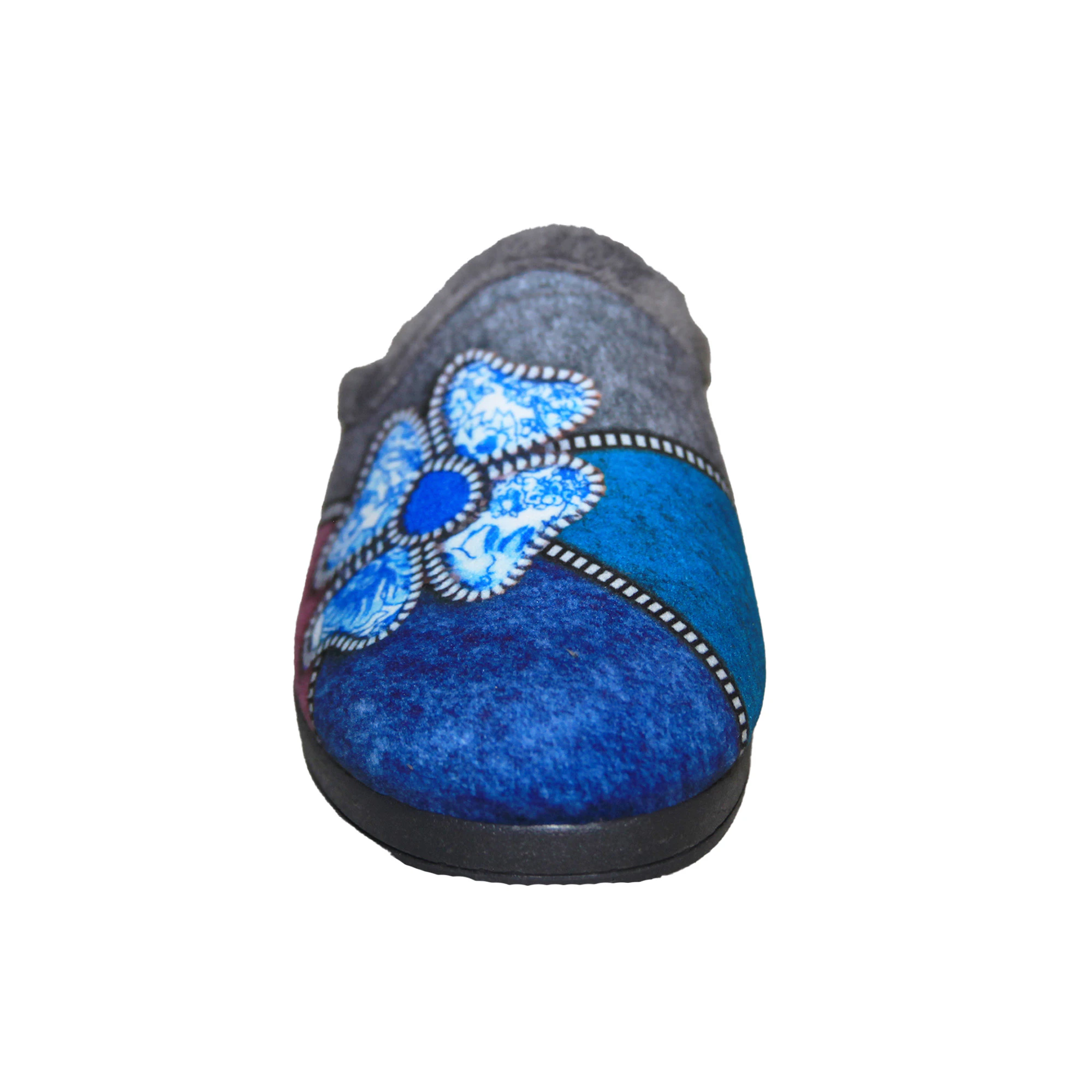 Sleepers Womens Kimberly Flower Trim Mule Slippers (Grey/Purple/Blue/Silver) - DF1430