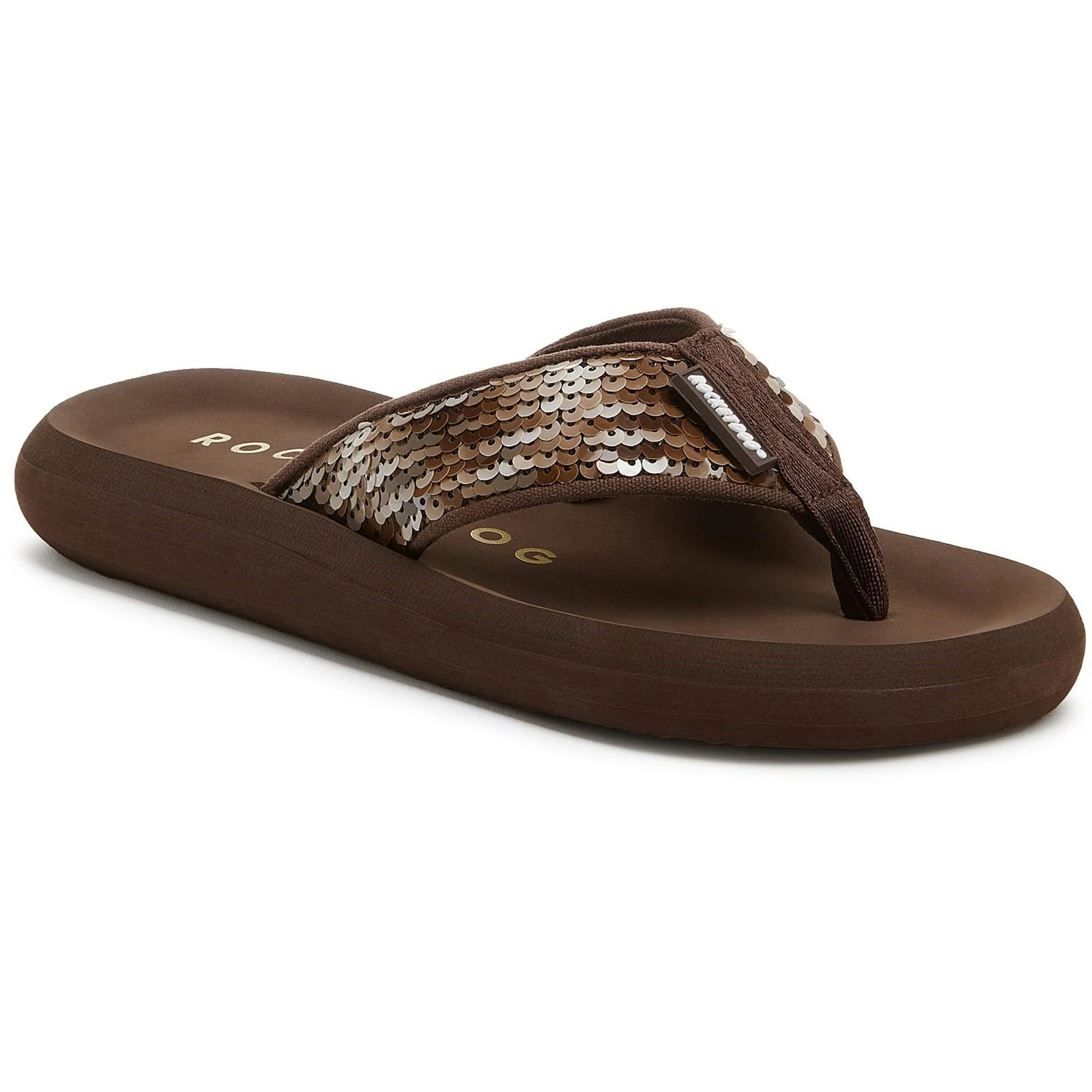 Rocket Dog Womens Spotlight Olney Sequin Flip Flops (Brown) - FS10627