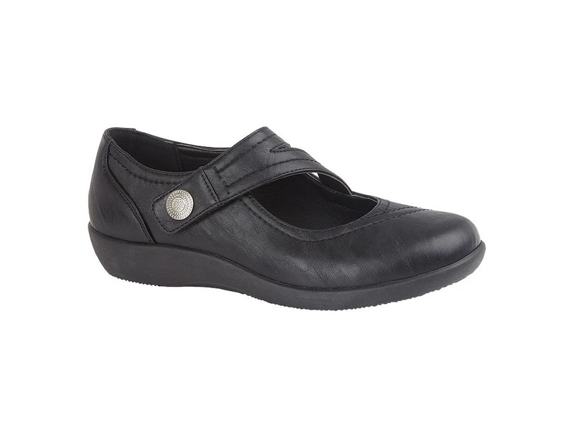 Boulevard Womens X Wide EE Fit Touch Fastening Bar Shoe (Black) - DF1835