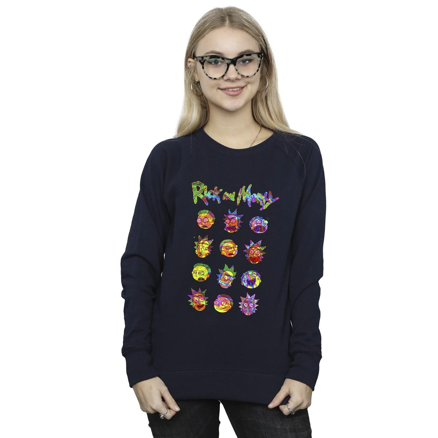 Rick And Morty Womens Tie Dye Faces Sweatshirt (Navy Blue) - BI33683