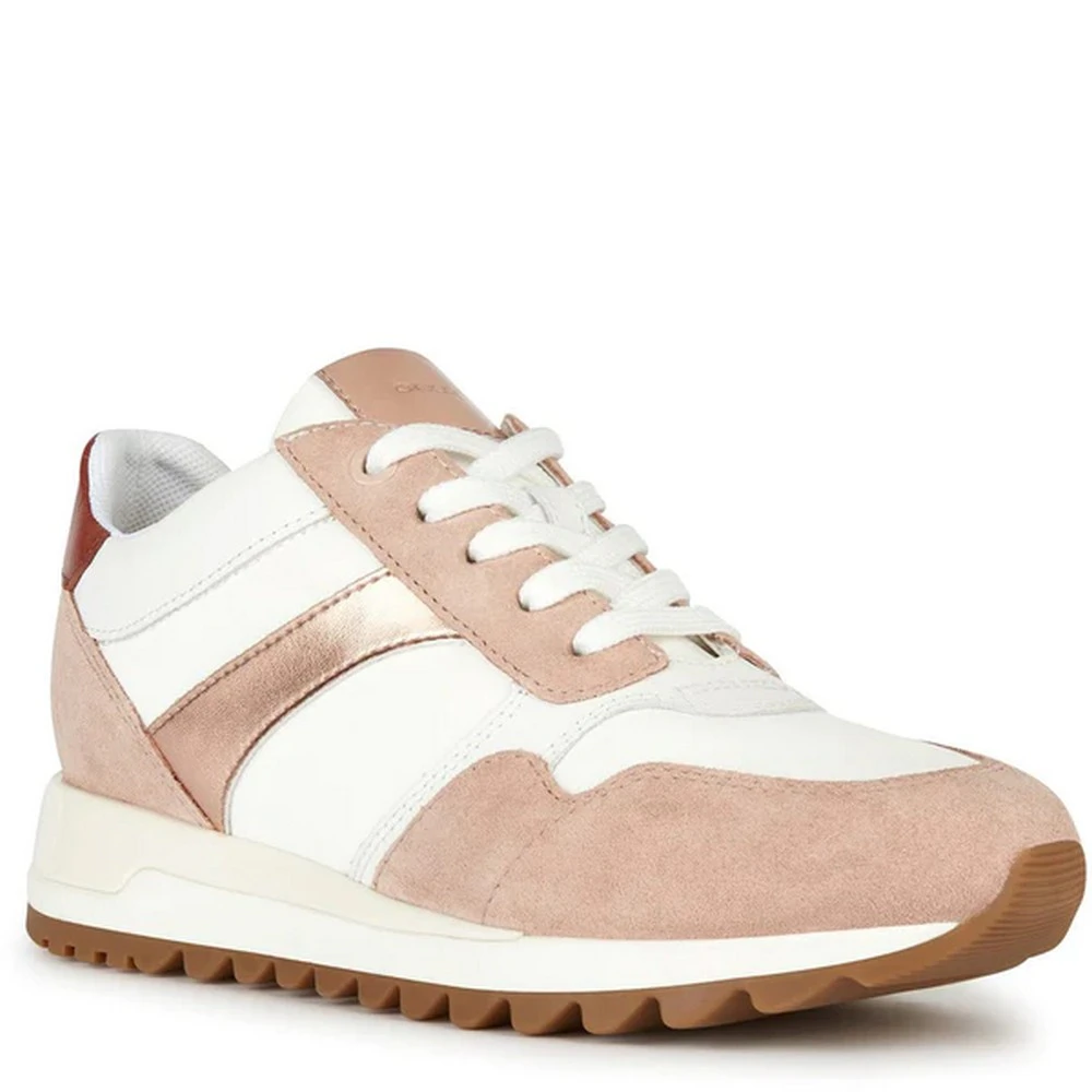 Geox Womens D Tabelya A Leather Trainers (Nude/White) - FS10426